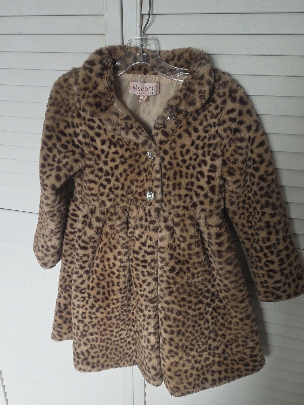 Biscotti Girls' Leopard-Print Faux Fur Coat in Brown and Black